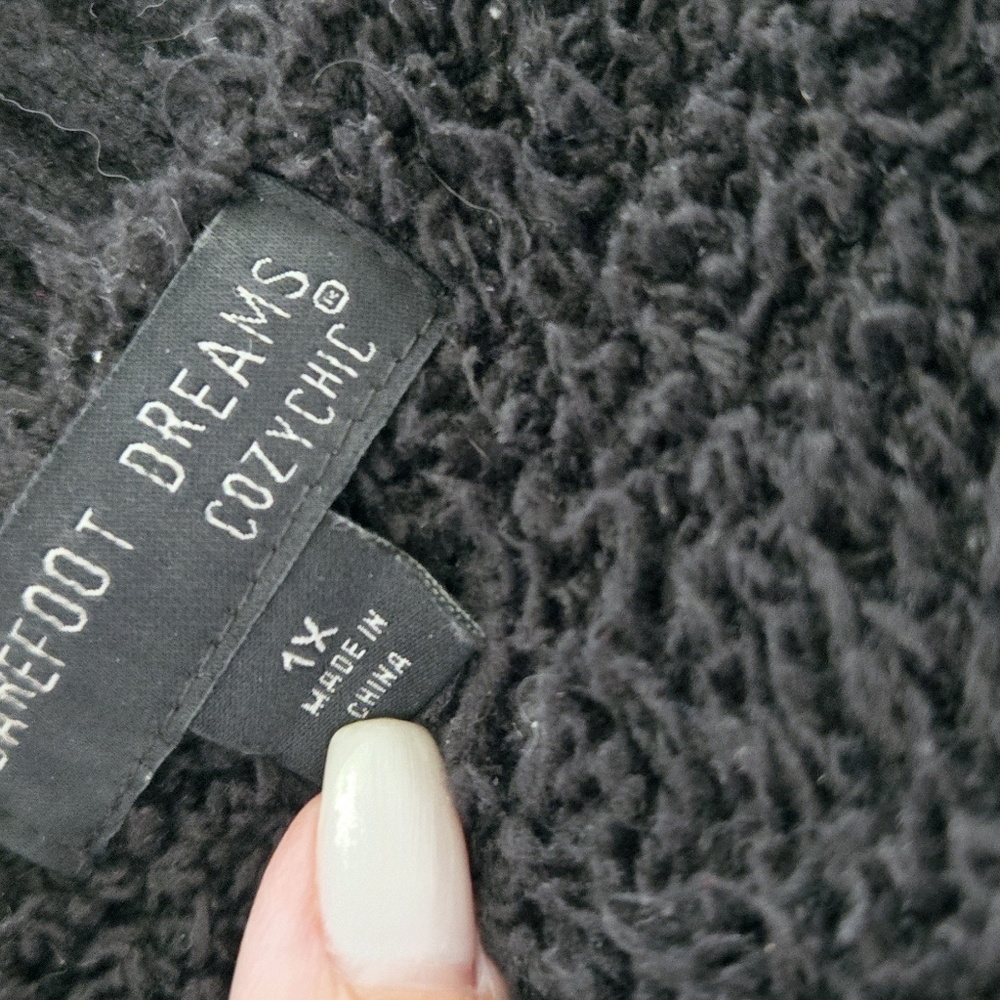BAREFOOT DREAMS Cozy Chic Ribbed Knit Trim Cardigan Sweater Coat Black 1X - Picture 10 of 12